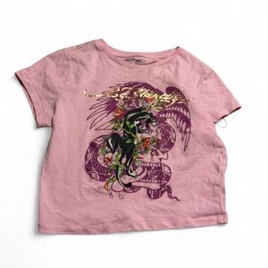 Ed Hardy Pink Graphic Tee with Panther and Eagle